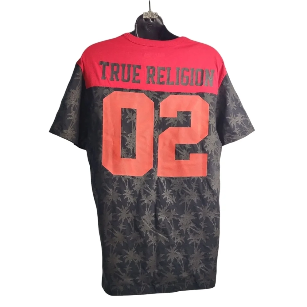 True Religion T-shirt Men’s Red Black Palm Tree Print Shortsleeve Size M NWOT